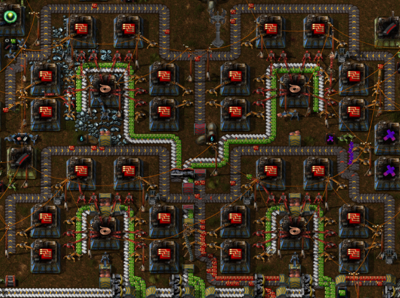 24 blue assemblers for advanced circuits with belts.