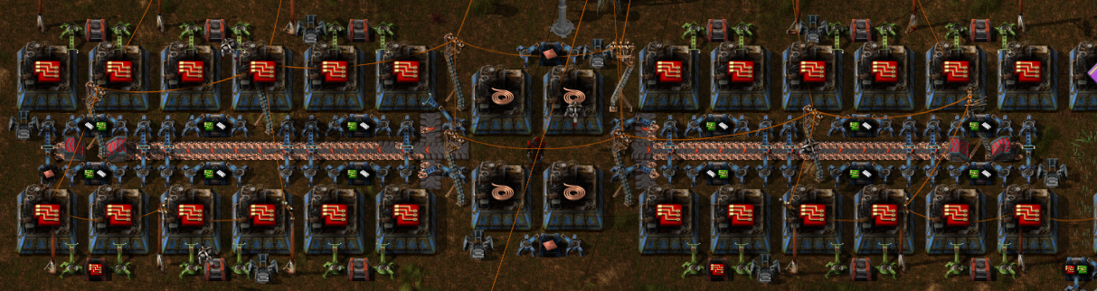 24 blue assemblers for advanced circuits with logistic robots.